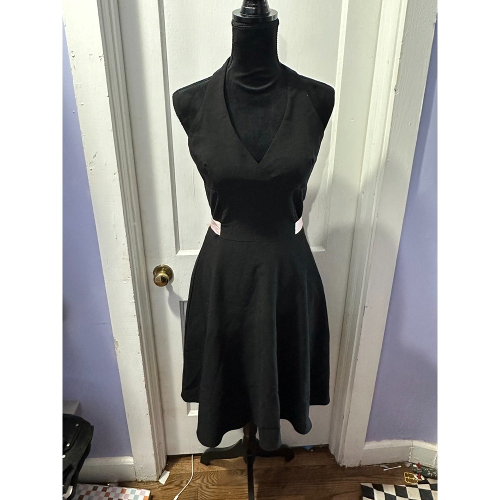 Kiki USA Black Halter Dress with Pink Tie in L